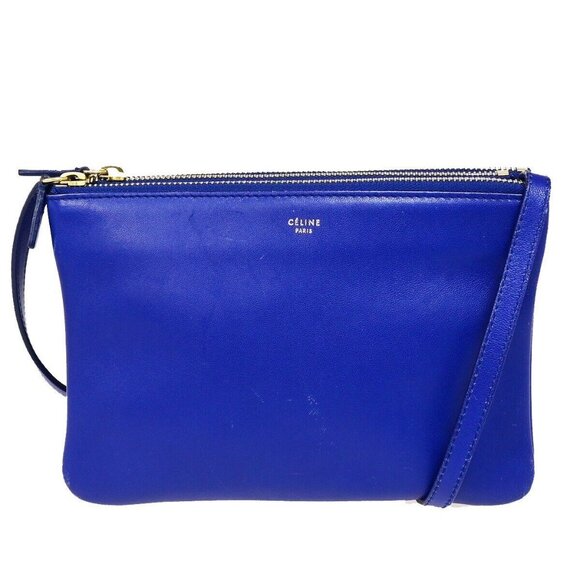CELINE Logo Trio Crossbody Shoulder Bag Canvas Leather Blue Italy 73RK185 - Picture 1 of 15